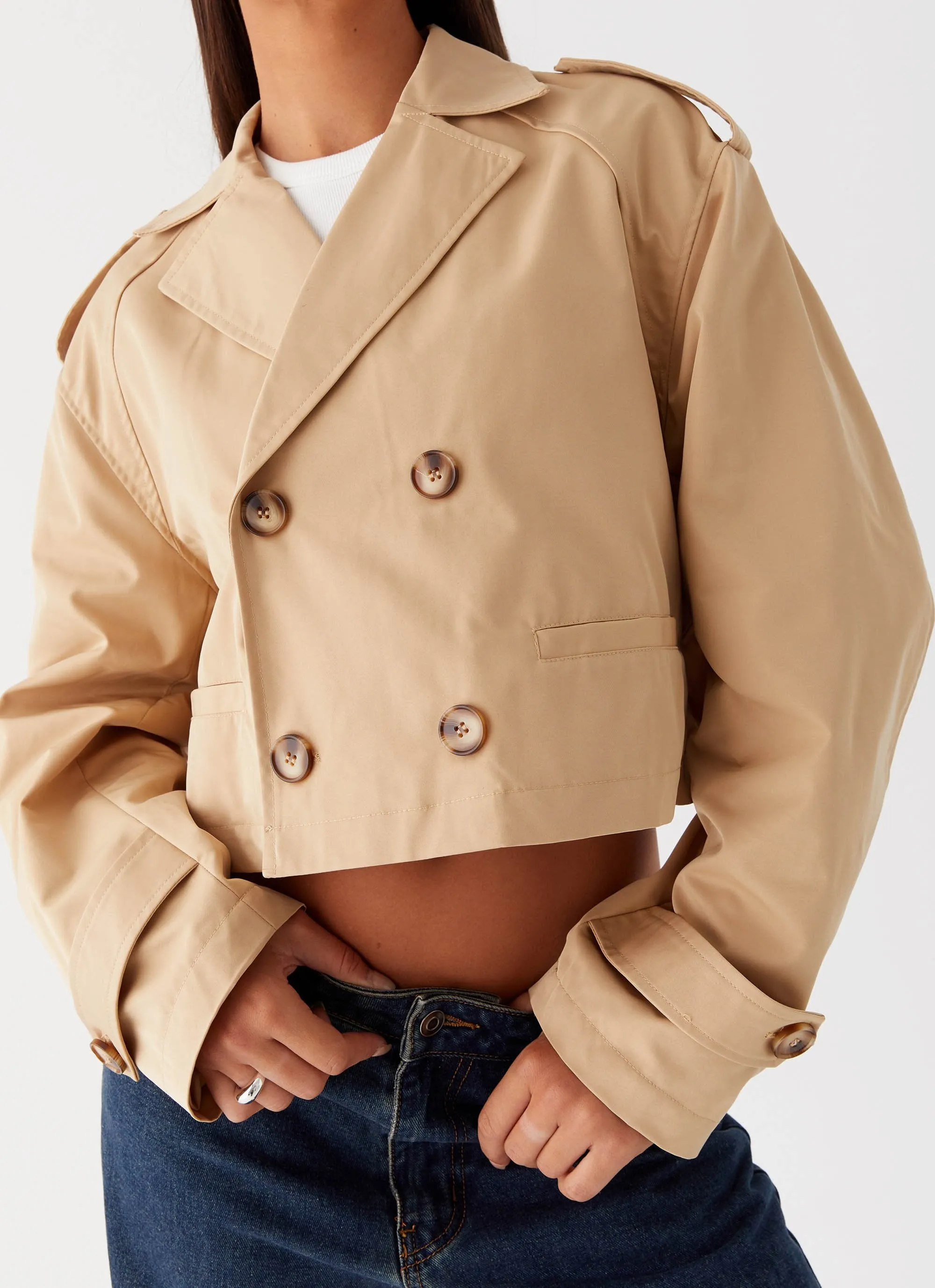 Teddie Cropped Trench Coat - Camel