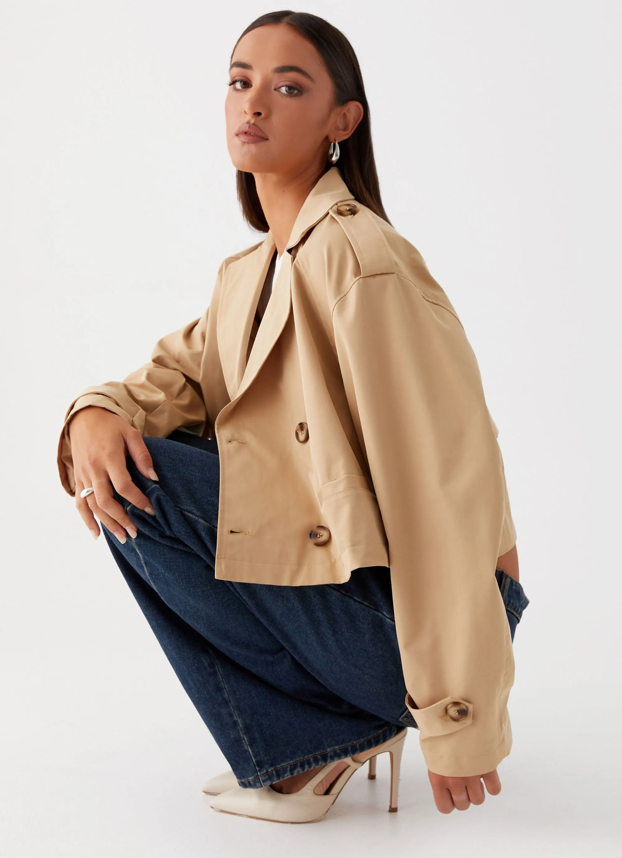 Teddie Cropped Trench Coat - Camel