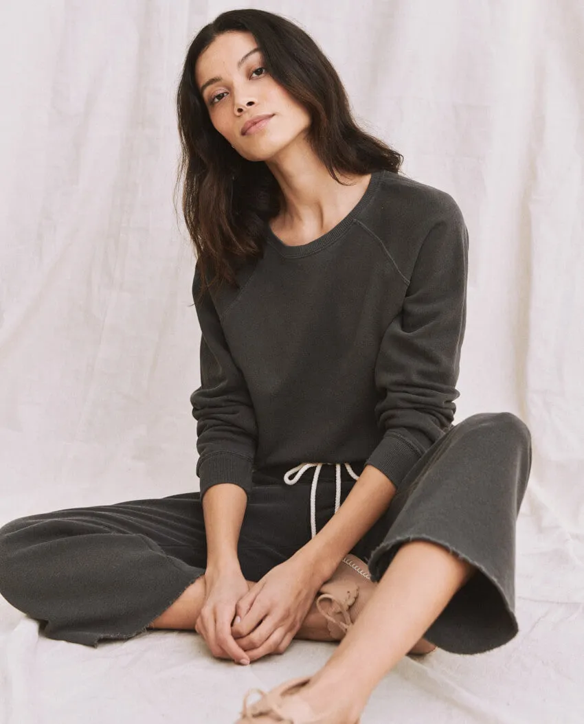 The Wide Leg Cropped Sweatpant. -- WASHED BLACK