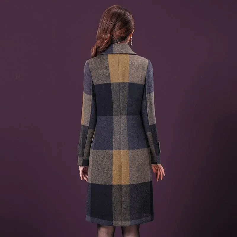 Thicken Warm Wool Blends Slim Long Tops Outerwear Plaid Overcoat