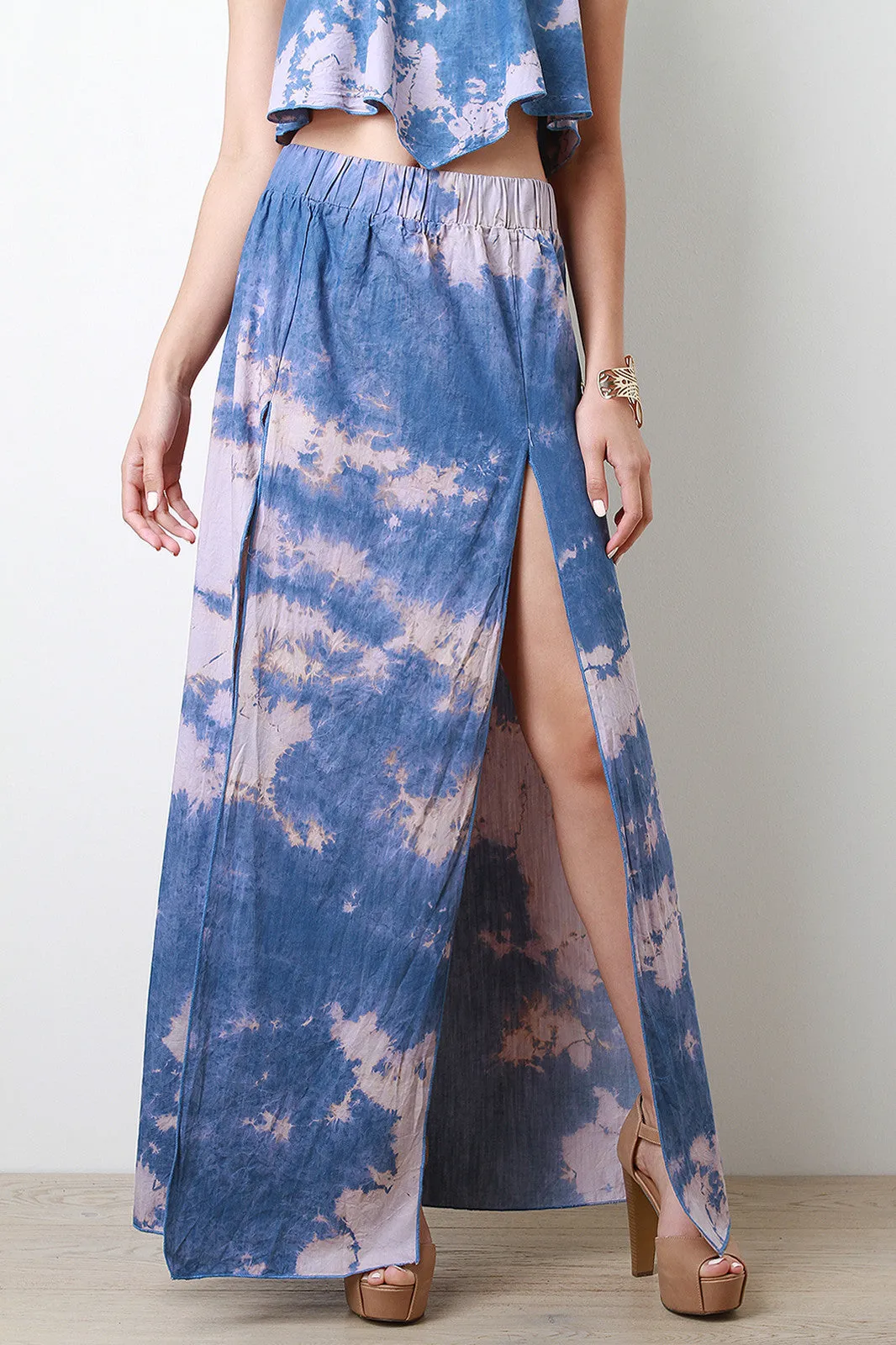 Tie Dye Chambray Maxi Skirt