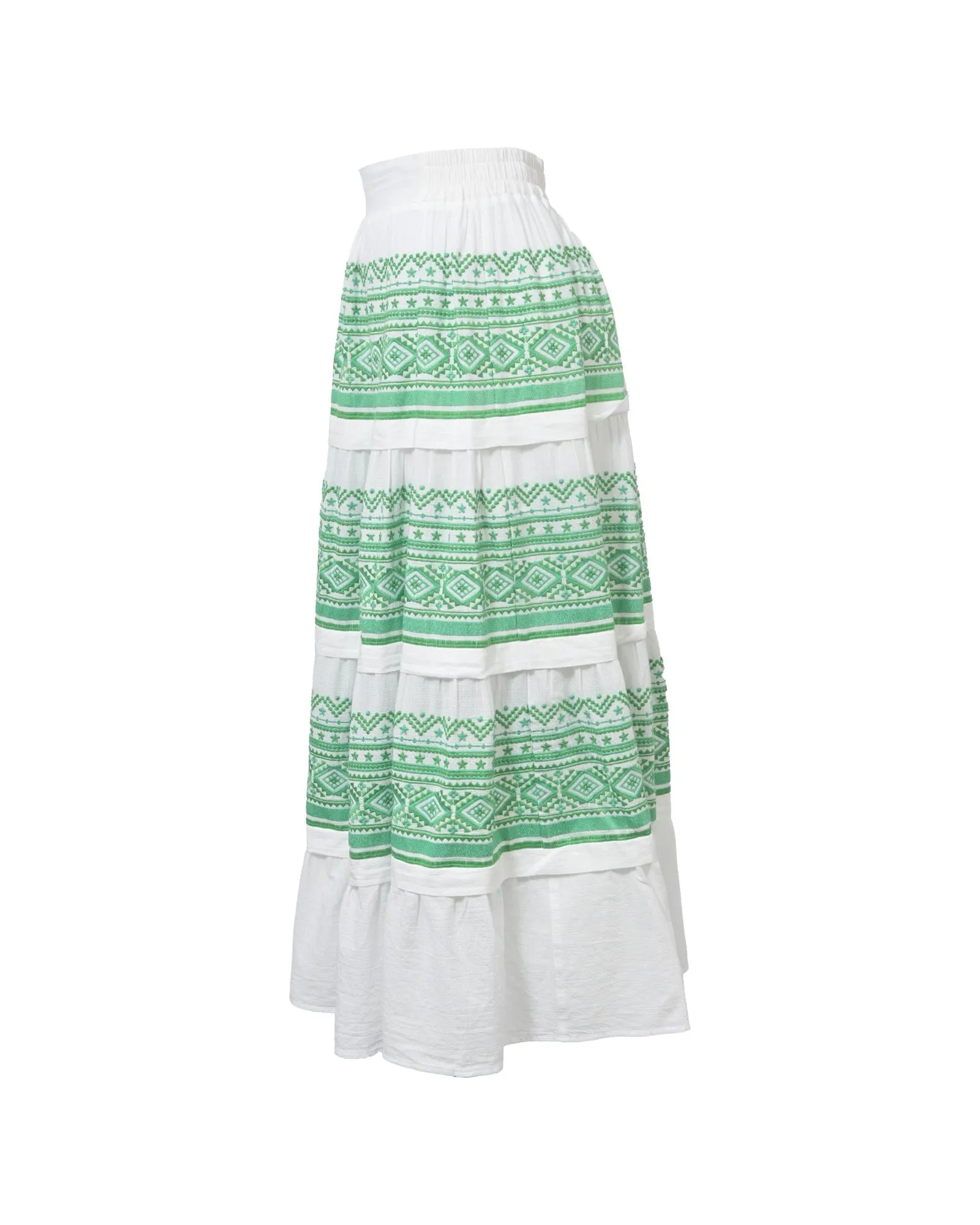 Tiered Embroidered Midi Skirt with Intricate Detailing