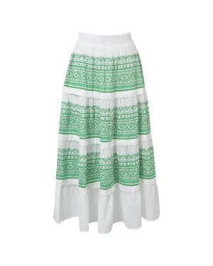 Tiered Embroidered Midi Skirt with Intricate Detailing