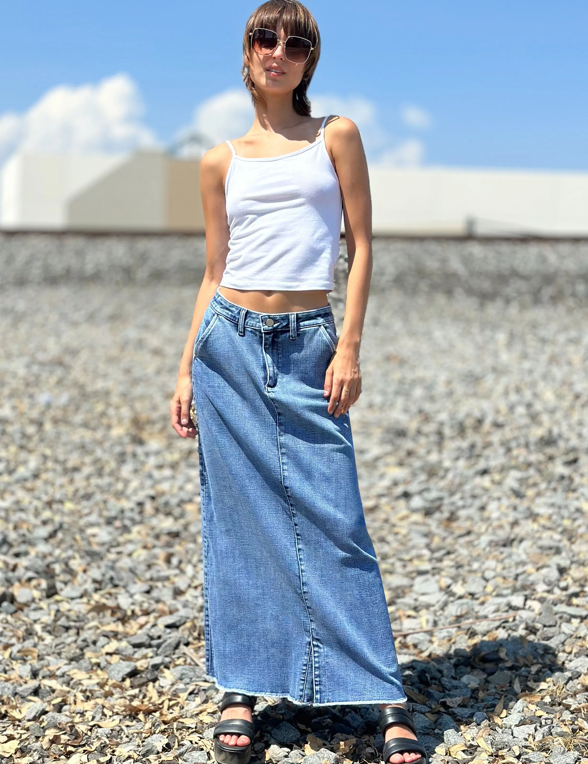 Tory Denim Maxi Skirt