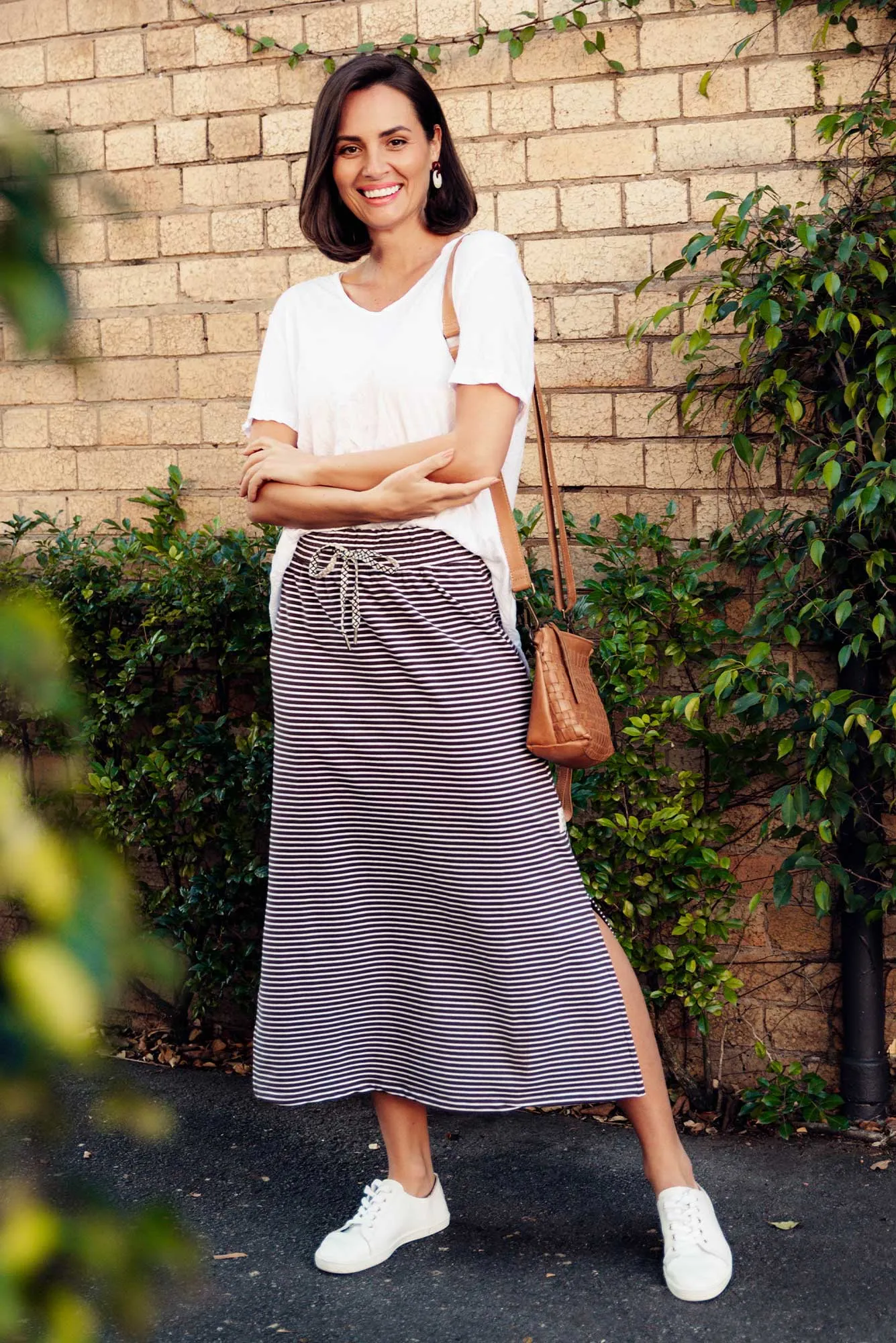 Travel Chocolate Stripe Cotton Maxi Skirt