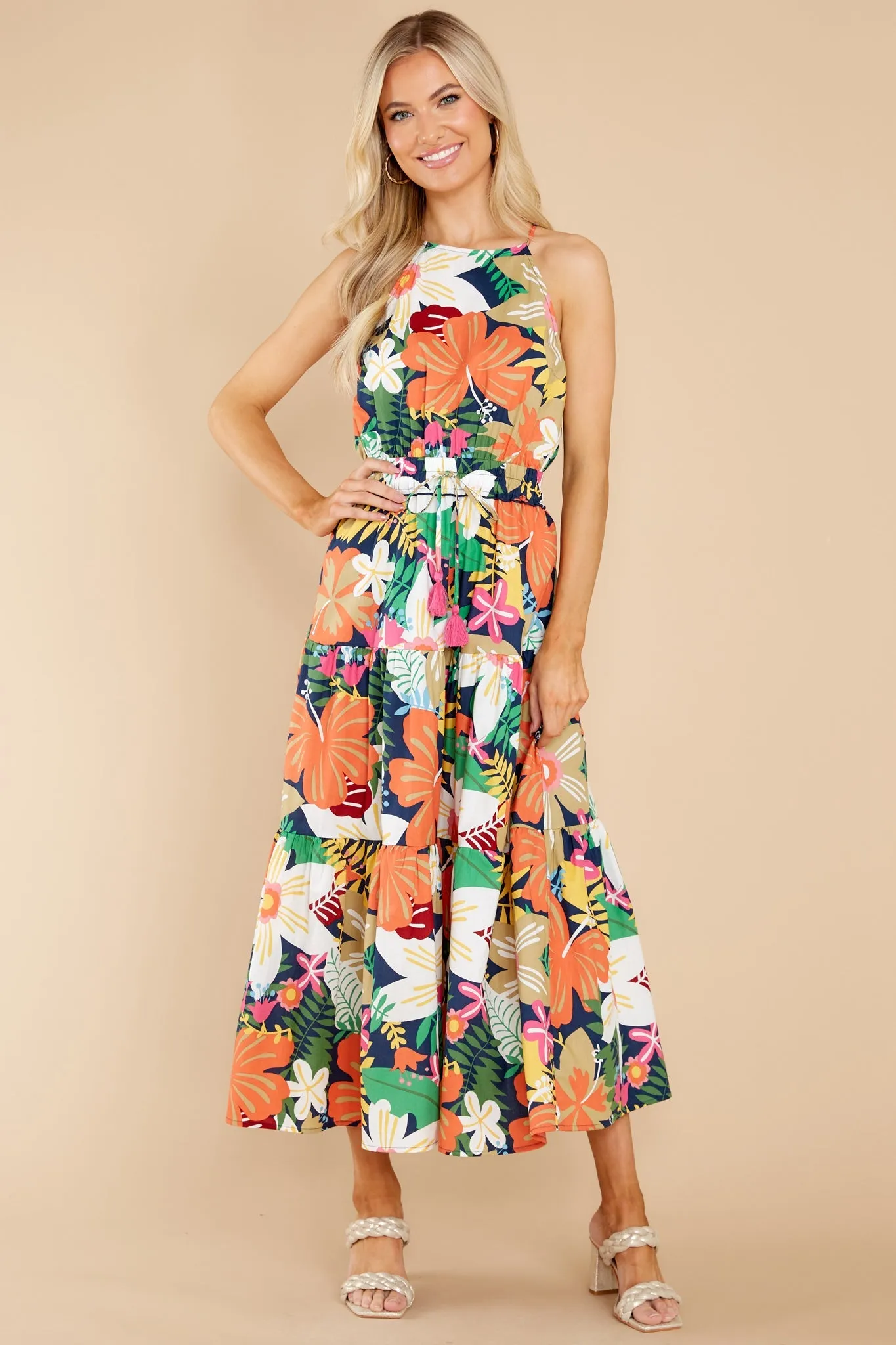 Tropical Escape Orange Multi Floral Print Maxi Dress