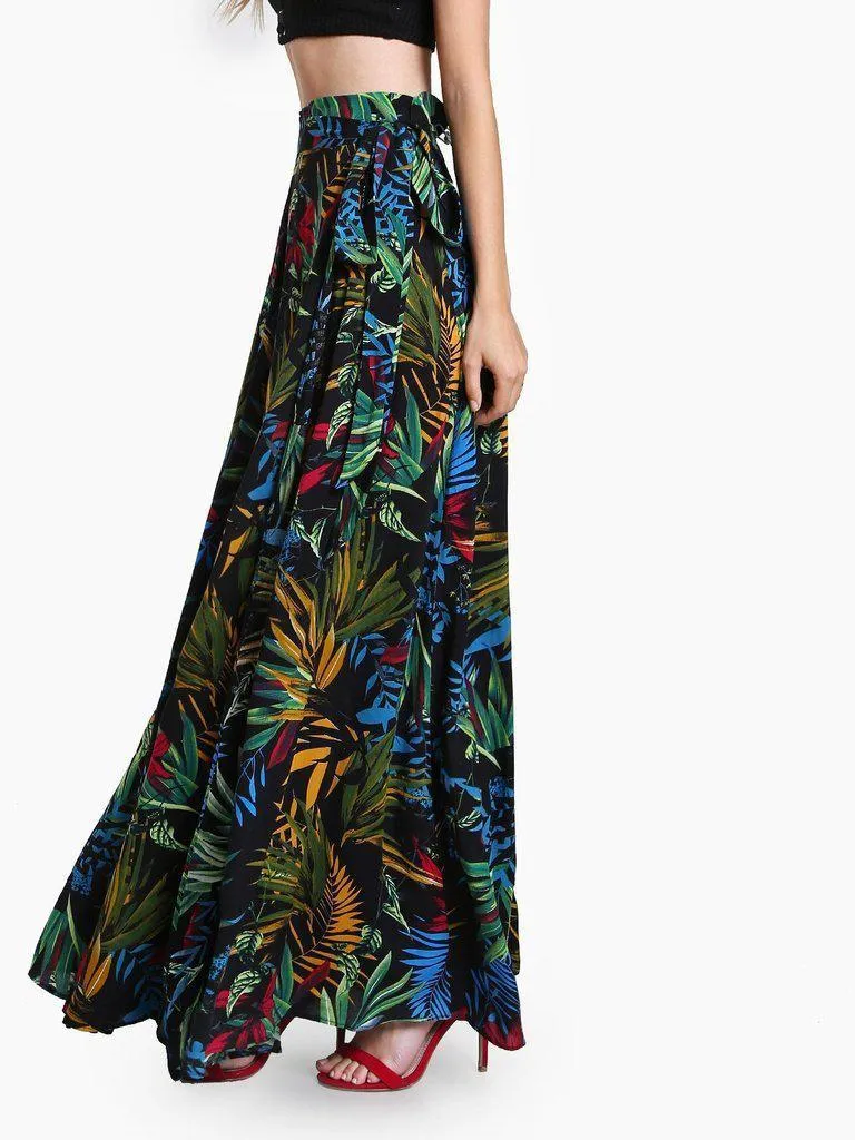 Tropical Print Self Tie Wrap Skirt