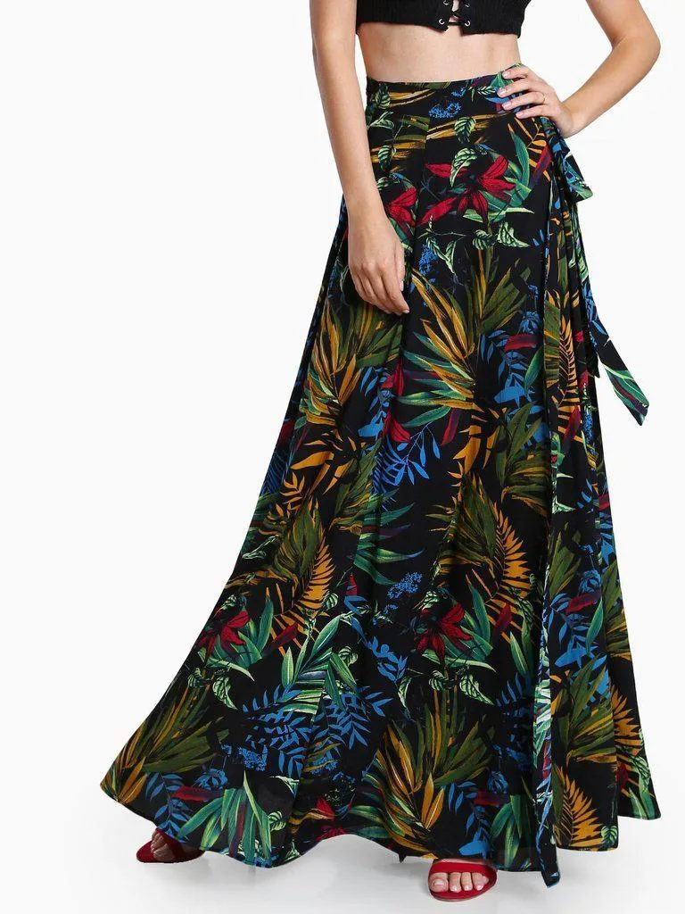 Tropical Print Self Tie Wrap Skirt