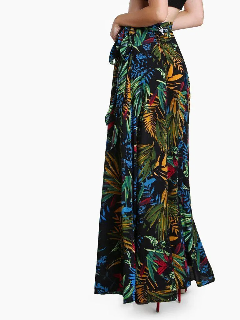 Tropical Print Self Tie Wrap Skirt