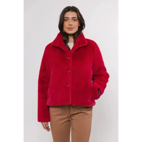 Vie Single Breasted Faux Fur Jacket Red Berry