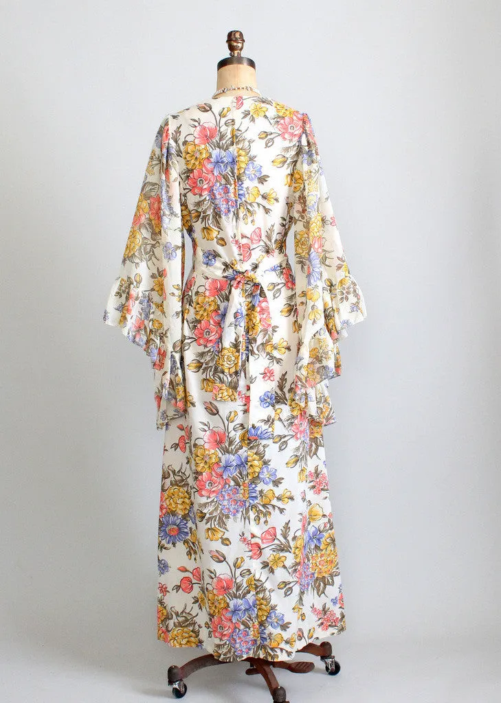 Vintage 1960s Bell Sleeve Floral Festival Maxi Dress