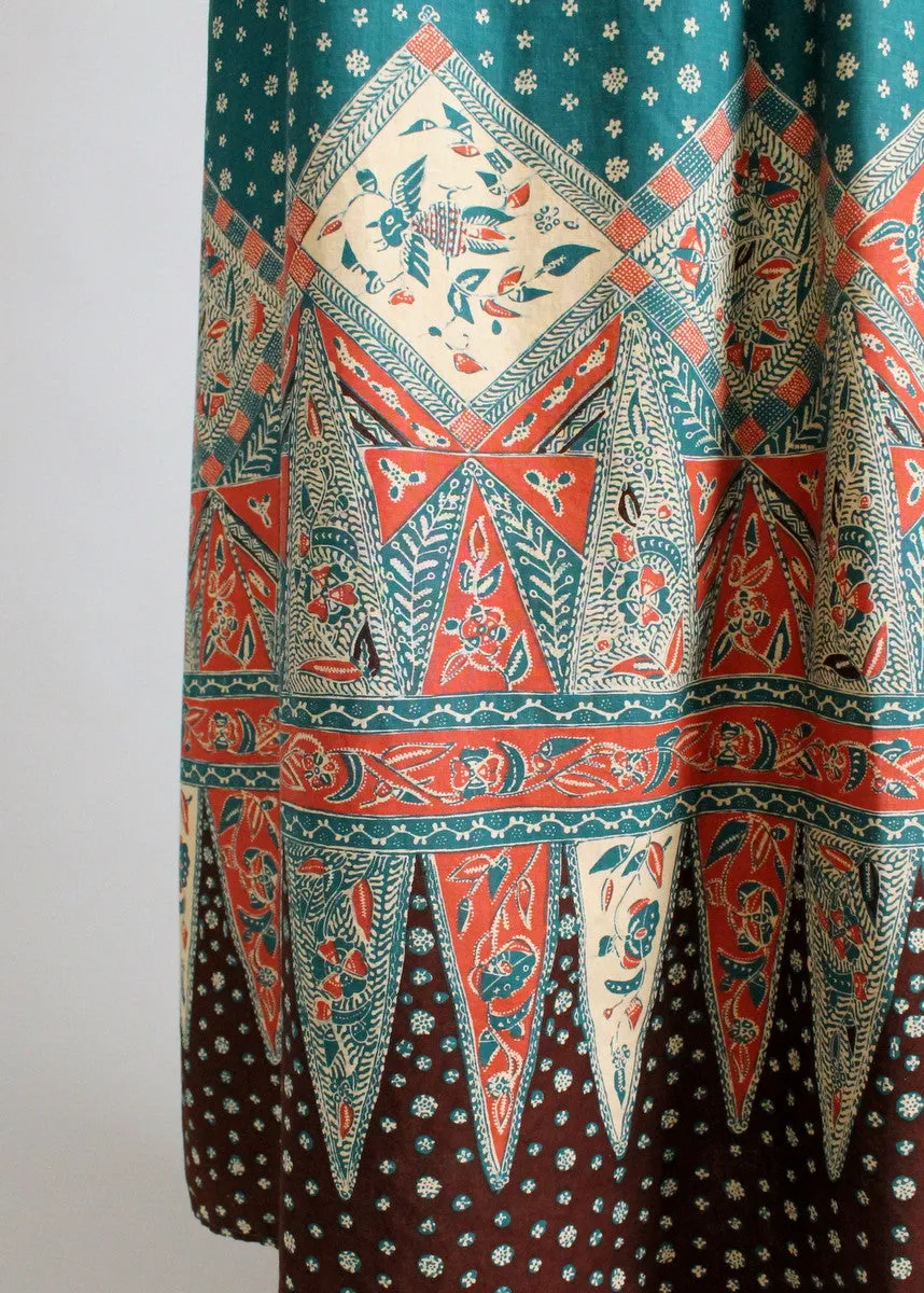 Vintage 1970s Neutrals Print Cotton Maxi Dress