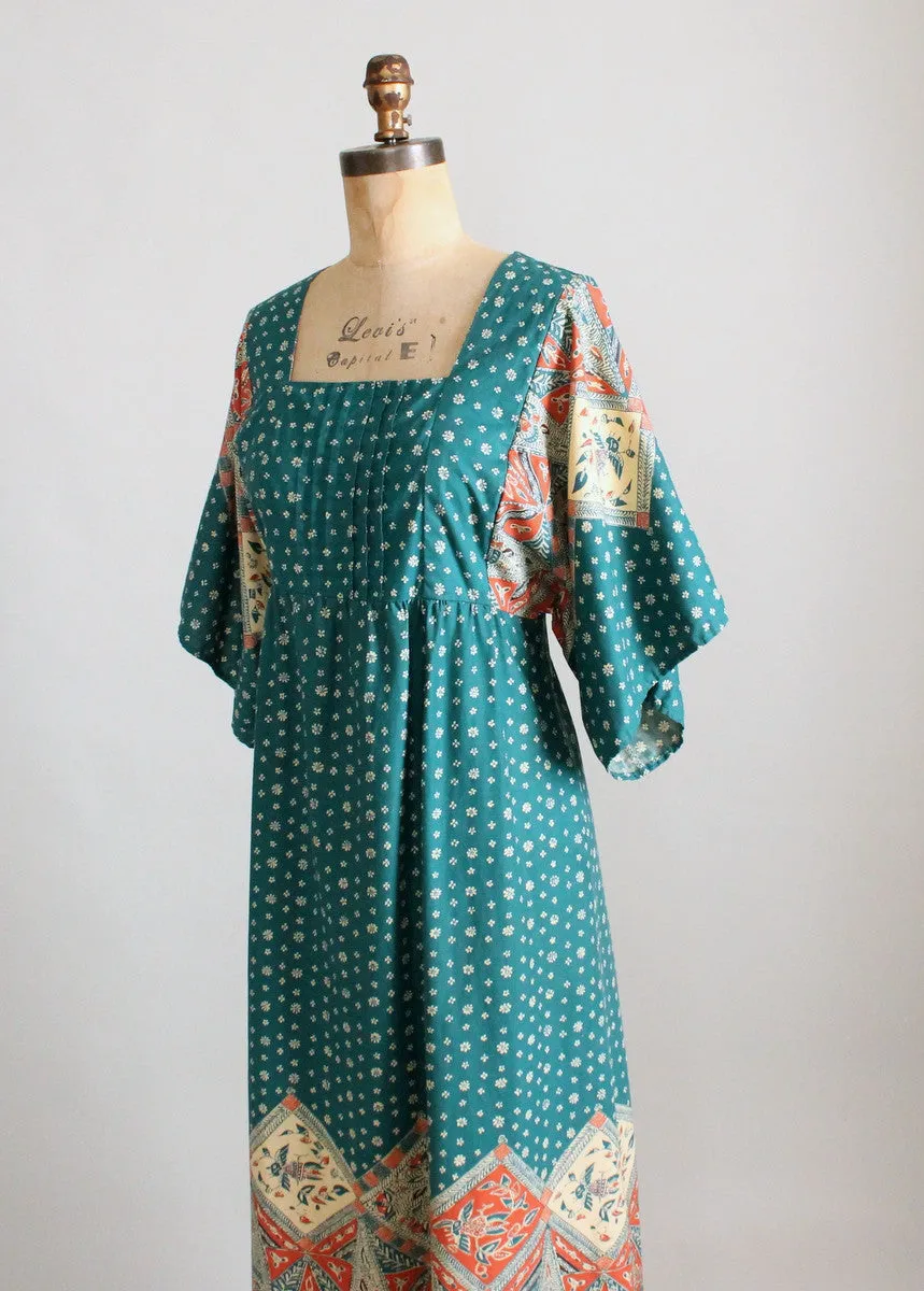 Vintage 1970s Neutrals Print Cotton Maxi Dress