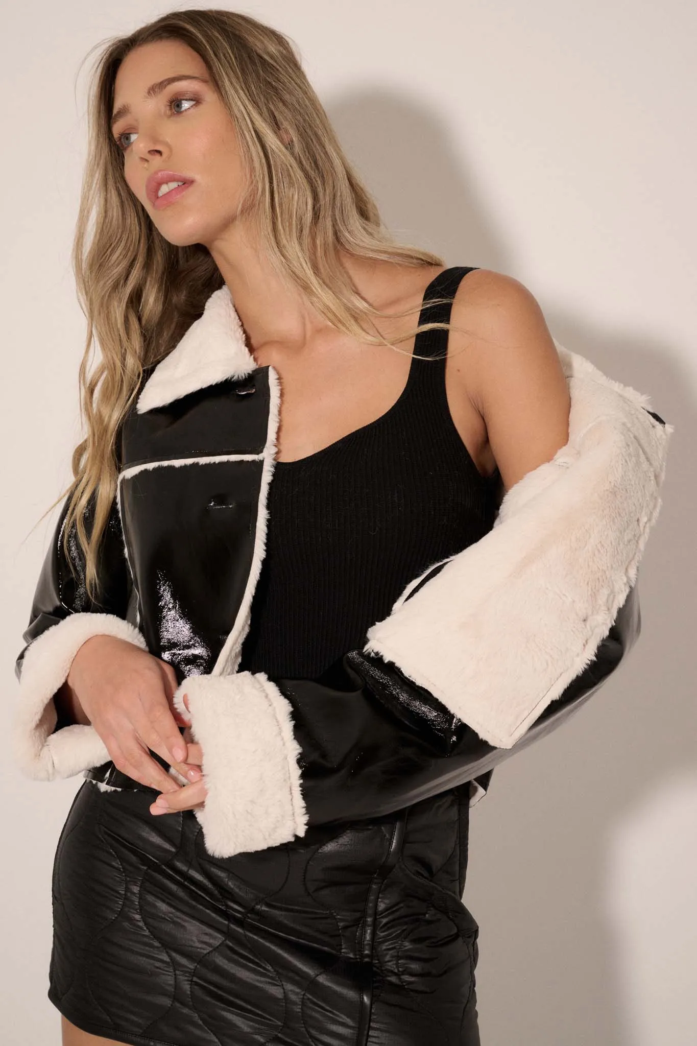 West End Girl Faux Fur-Lined Patent Jacket