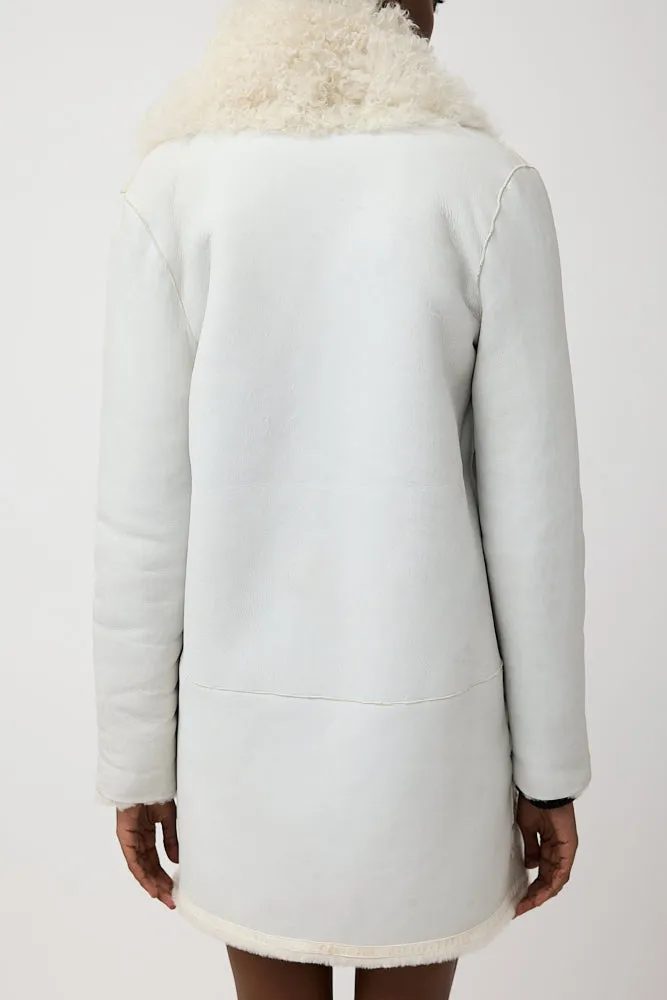 White & Cream Leather & Fur Reversible Coat