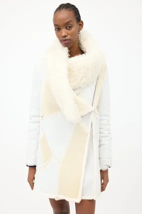 White & Cream Leather & Fur Reversible Coat