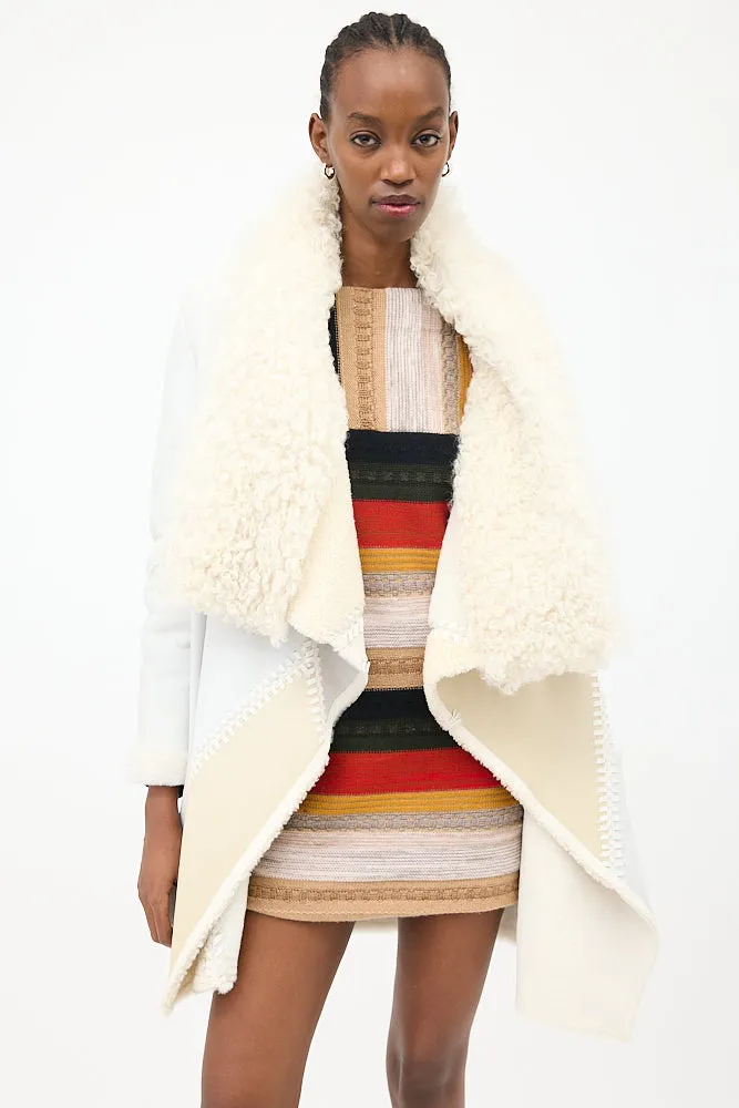 White & Cream Leather & Fur Reversible Coat