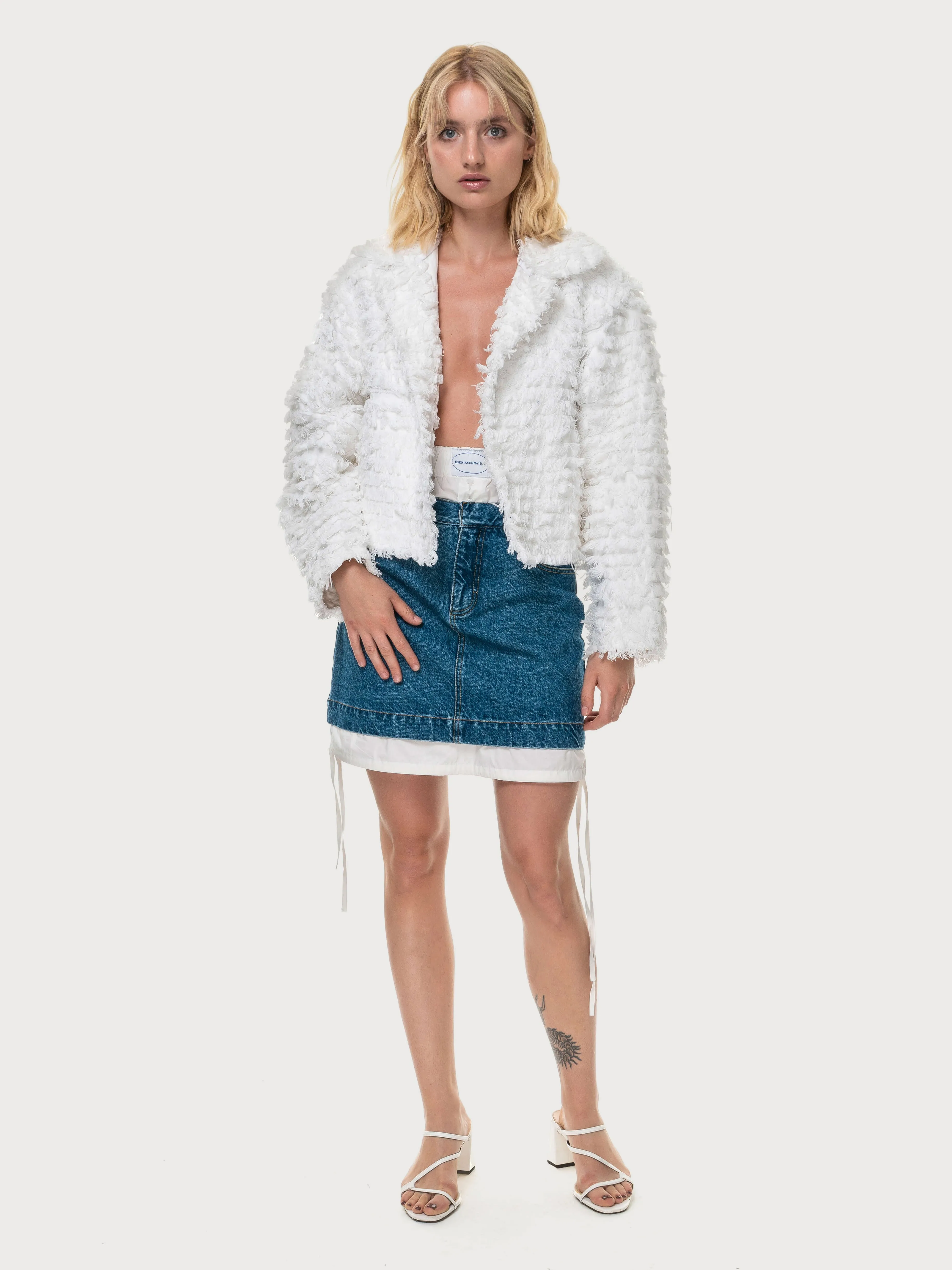 White Denim Fur Jacket