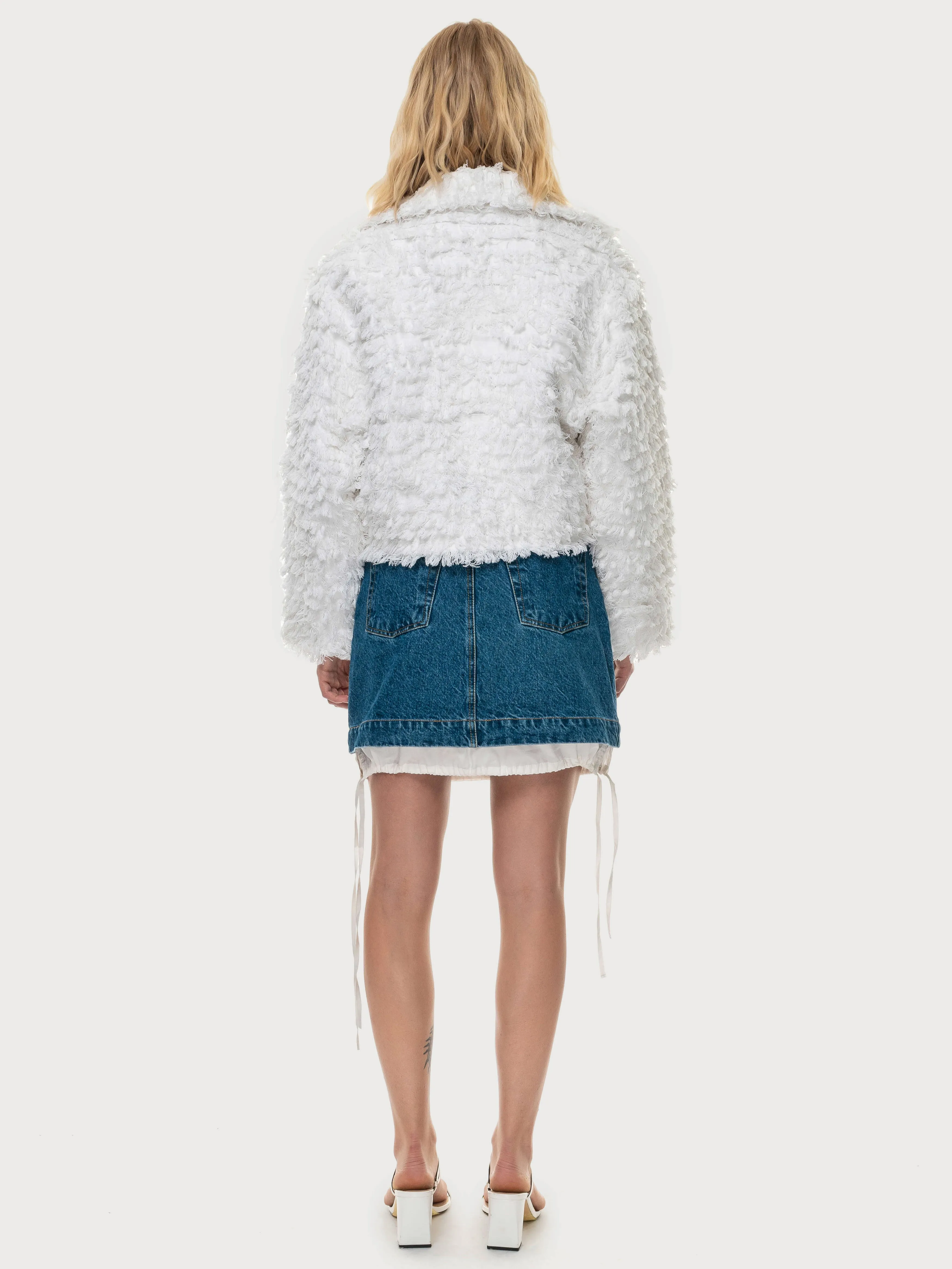 White Denim Fur Jacket