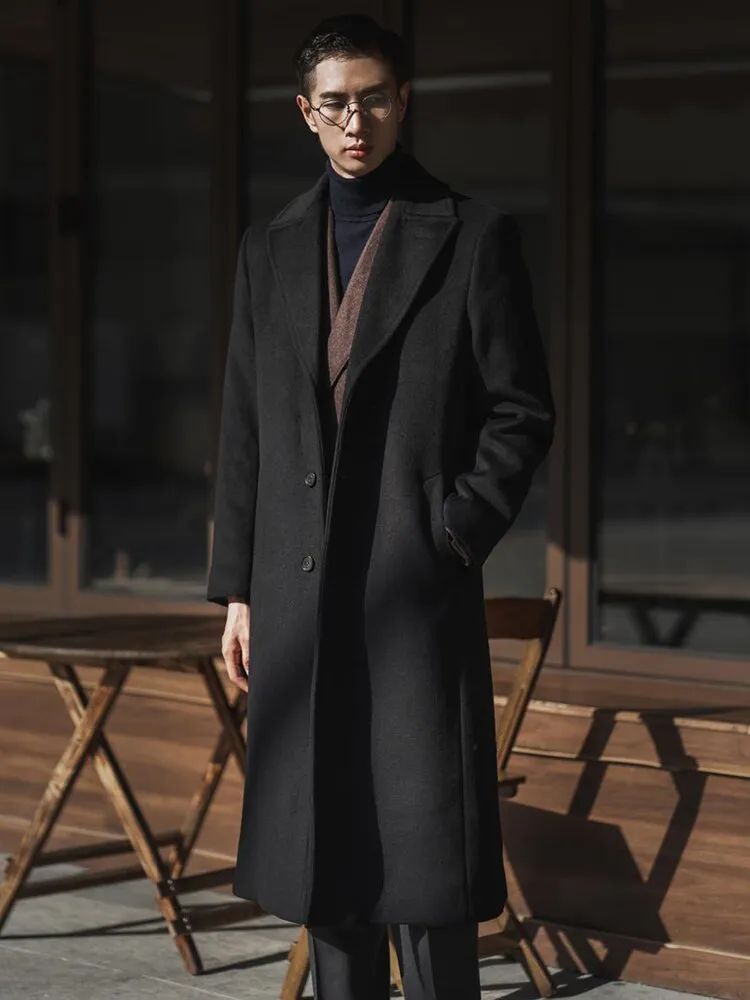 Wiaofellas Autumn Winter Long Warm Black Trench Coat Men Single Breasted Luxury Wool Blends Overcoat High Quality Clothing