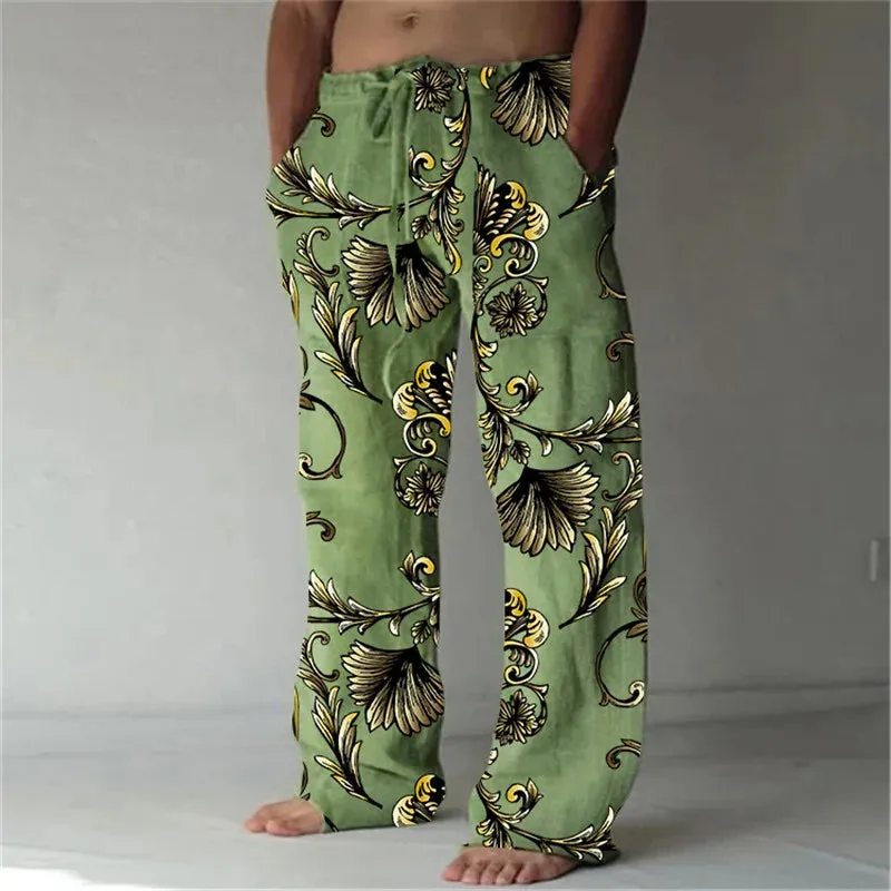 Wiaofellas  -  New Fashion Summer Linen Pants Men Trouser Spring Autumn Men Floral Print Joggers Male Casual Summer Pants Mens Sweatpants