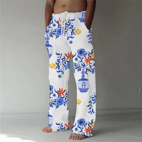 Wiaofellas  -  New Fashion Summer Linen Pants Men Trouser Spring Autumn Men Floral Print Joggers Male Casual Summer Pants Mens Sweatpants