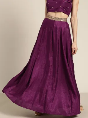 Women Burgundy Mirror Embroidered Anarkali Skirt