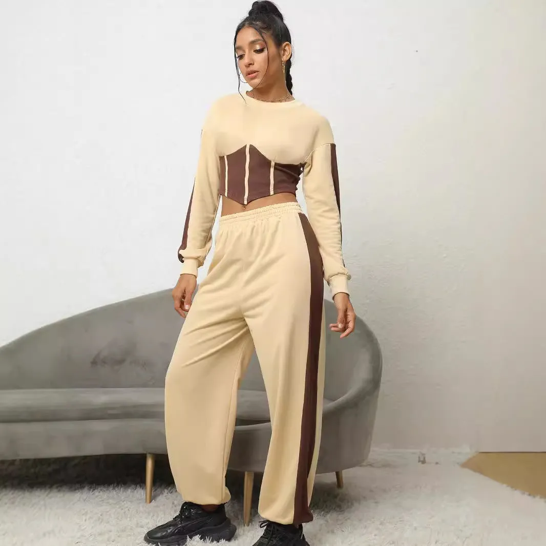 Women Clothing Autumn Winter Assorted Colors Sweatshirt Sweatpants Sexy Cropped Ankle Banded Pants Suit Women