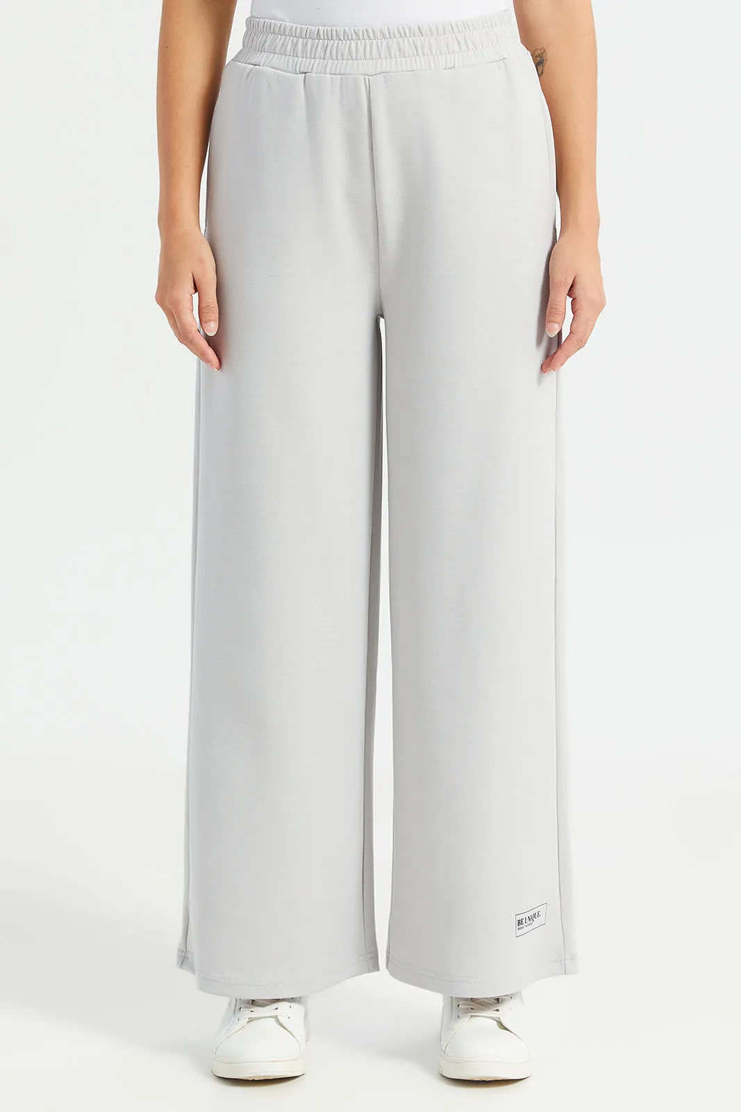 Women Grey Wide Leg Print Detail Active Pants