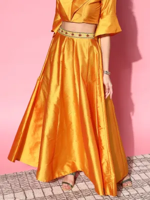 Women Mustard Embroidered Waistband Anarkali Skirt