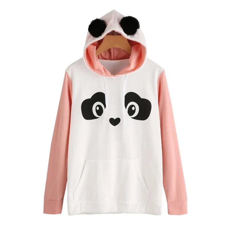 Women Panda Hoodie With Faux Fur Sweatshirt