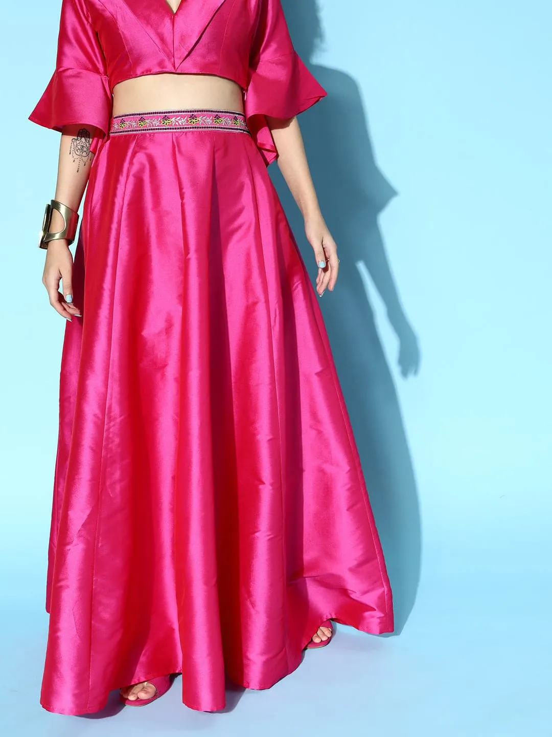 Women Pink Embroidered Waistband Anarkali Skirt