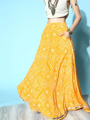 Women Yellow Tie & Dye Pocket Anarkali Skirt