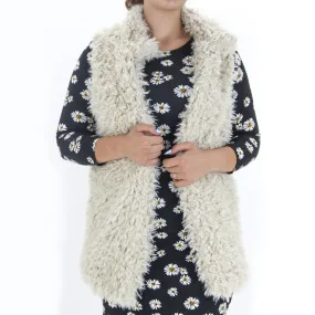 Women's Faux Fur Open Front Vest,Beige