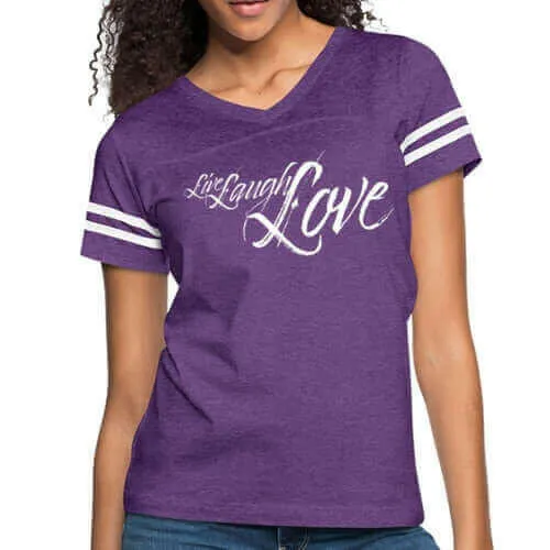 Womens Graphic Vintage Sport T-shirt, Live Laugh Love Illustration