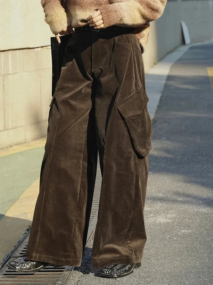 Women's High Rise Corduroy Cargo Wide-Leg Pants