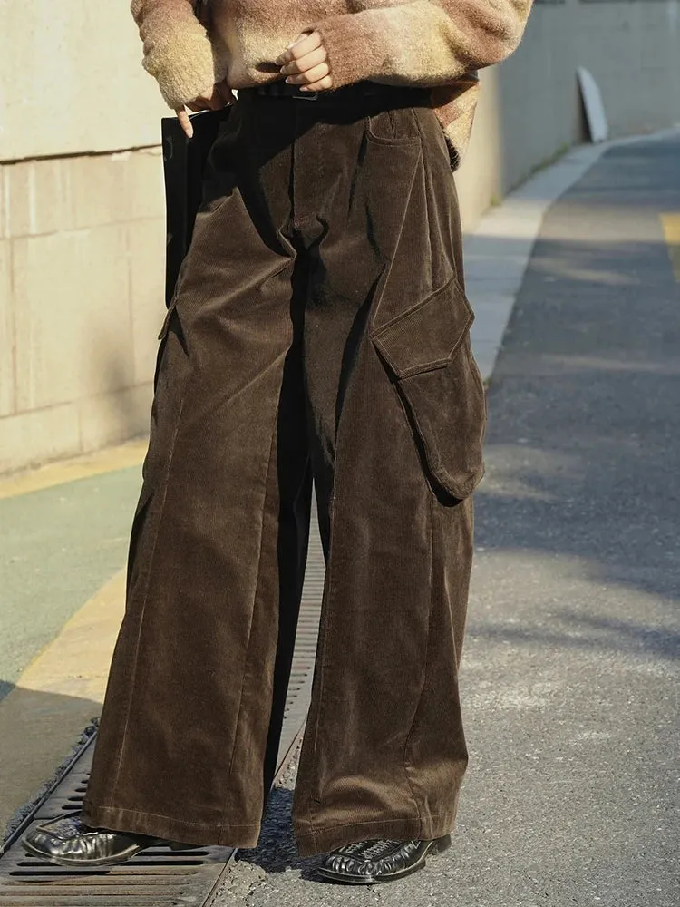 Women's High Rise Corduroy Cargo Wide-Leg Pants