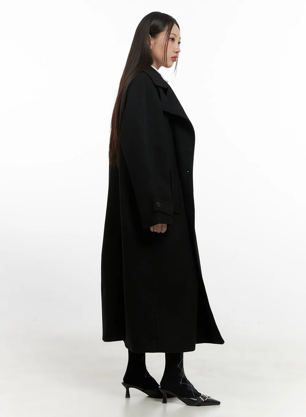 Wool Blend Long Sleeve Trench Coat CN415