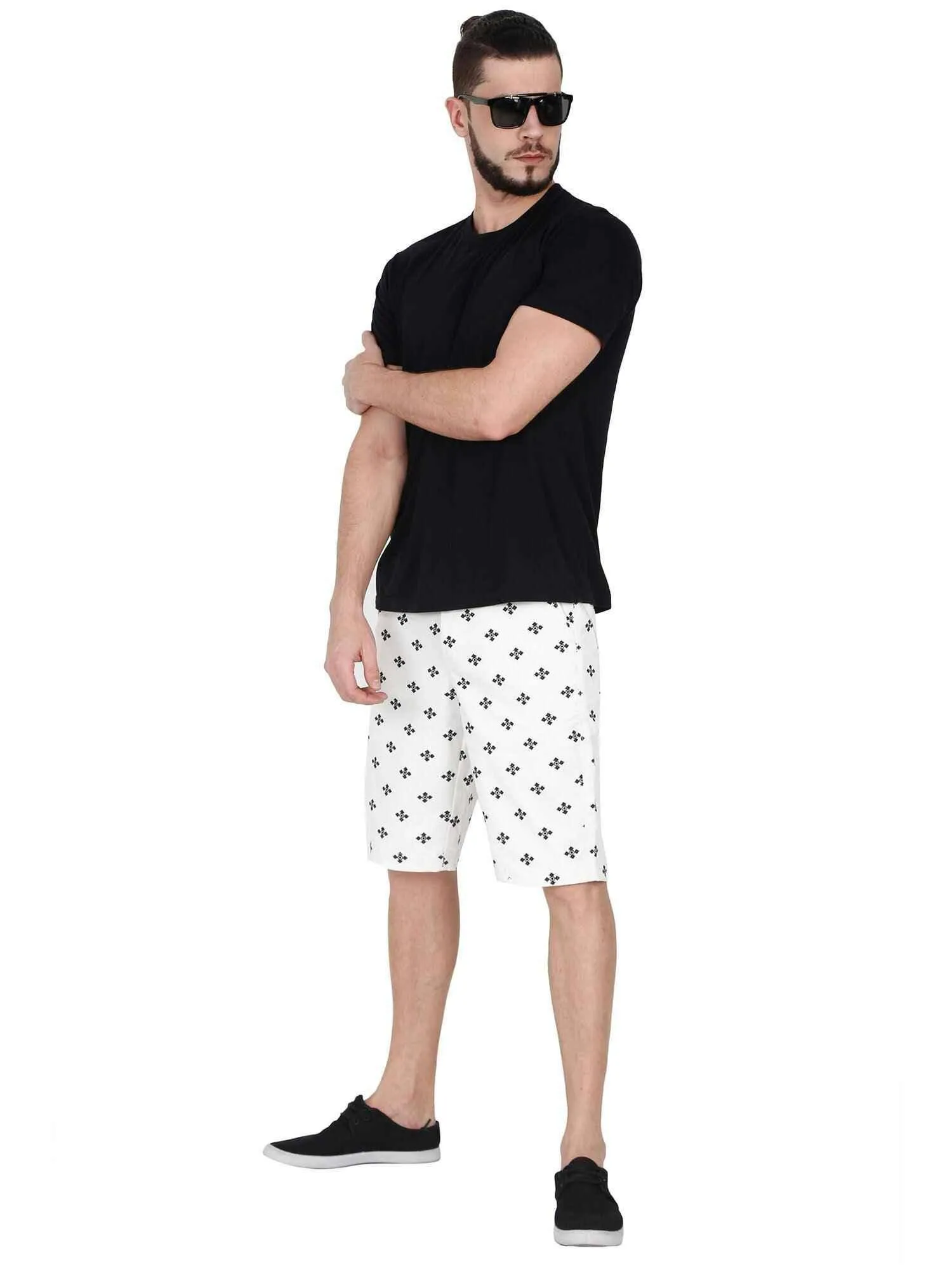 Zach Men White Printed Casual Shorts