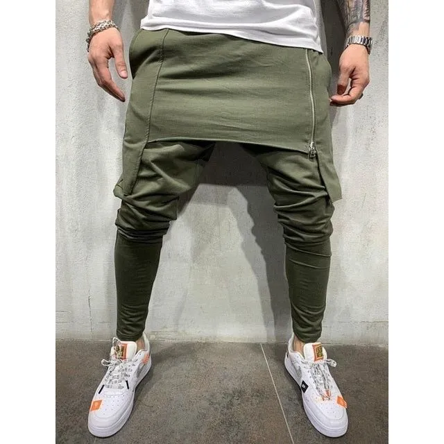 Zipper Double Layer Men Hip Hop Jogger Pants